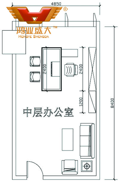 鴻業(yè)設計師將根據(jù)客戶提供尺寸，設計經(jīng)理辦公室家具CAD平面圖