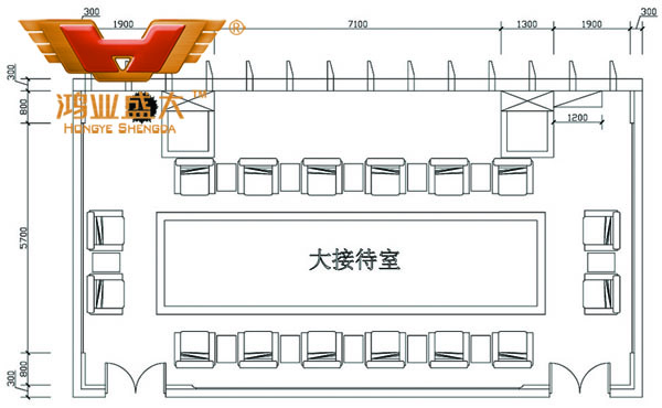 鴻業(yè)設計師根據(jù)客戶提供尺寸，設計的接待室家具CAD平面圖