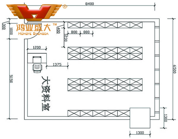 鴻業(yè)設(shè)計(jì)師根據(jù)客戶提供尺寸，設(shè)計(jì)資料檔案室家具CAD平面圖